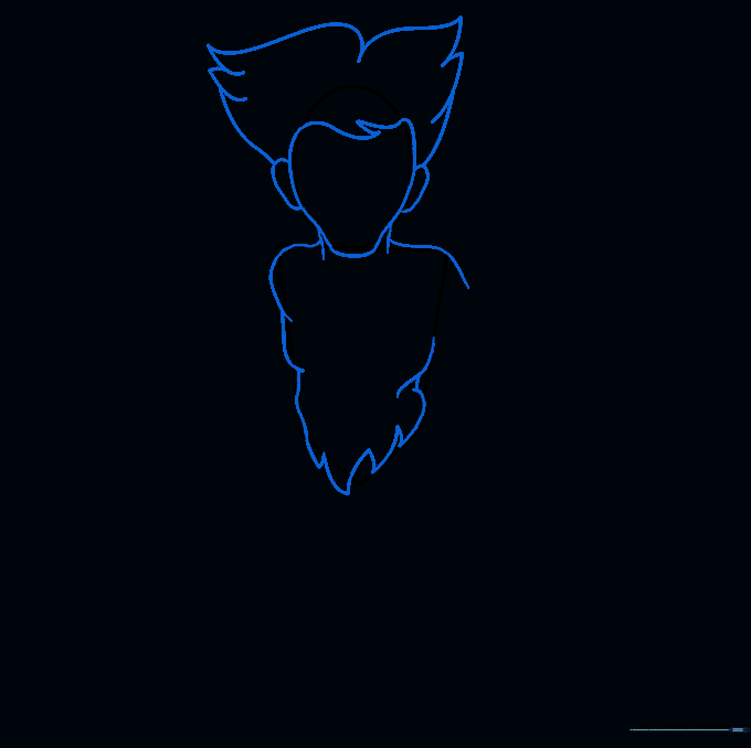 Drawing the outline of the centaur's head, neck, and shoulders with flowing hair details.