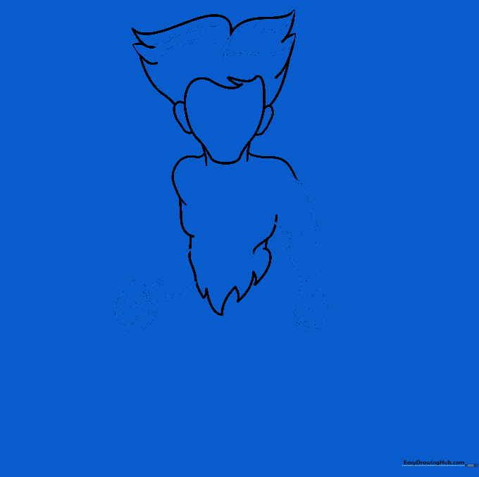 Detailed sketch of the centaur's upper body, showing arms, fists, and wrist accessories.