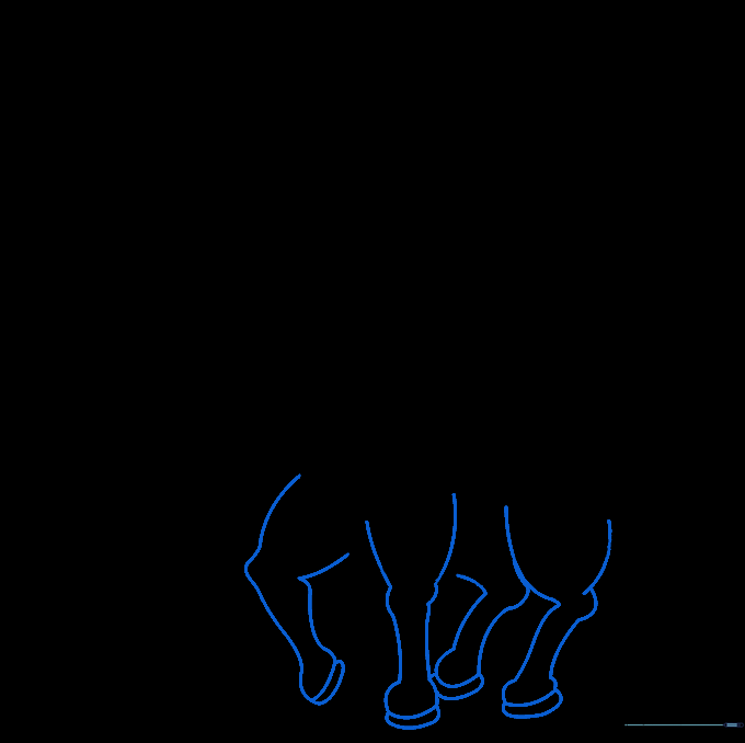 Drawing the final leg contours and hooves, removing the initial construction lines.