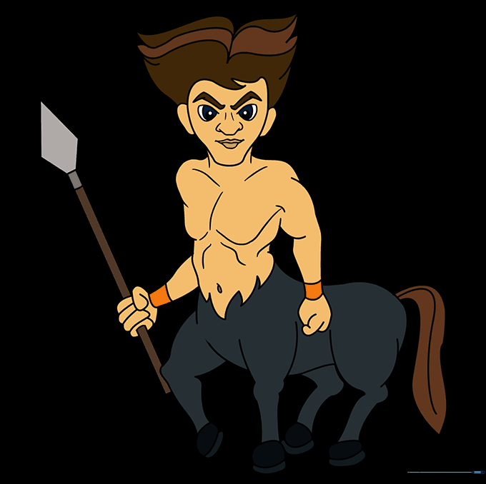 The completed, colored centaur drawing showing a finished mythical character.