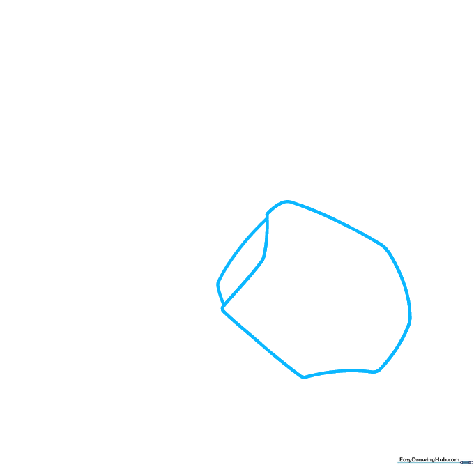 Sketching the irregular heptagon shape for the chainsaw engine housing on white paper.
