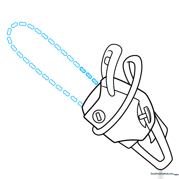 Adding peanut-shaped chain links along the edge of the chainsaw blade.