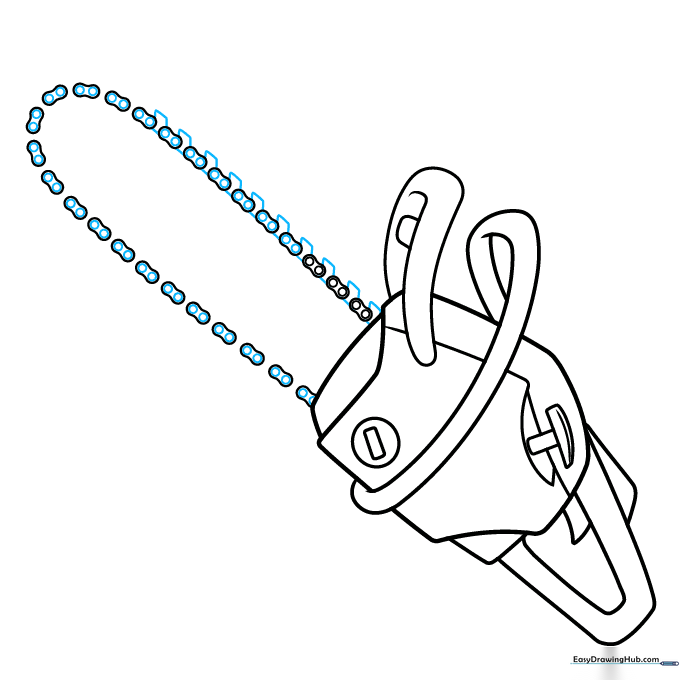 Drawing individual sharp teeth onto the chainsaw chain links.