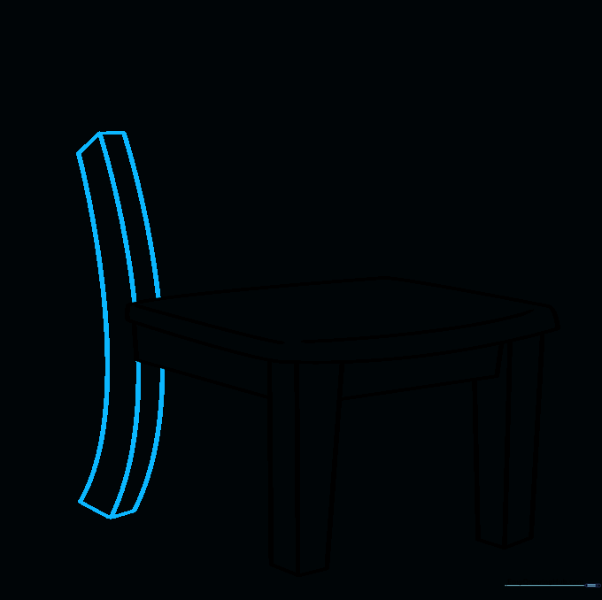 Drawing the tall rear leg that will support the back of the chair.