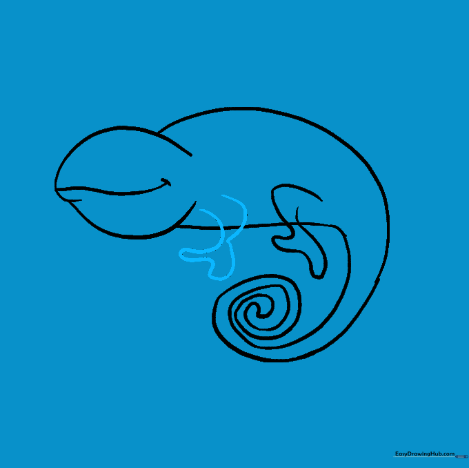 Adding the front leg to the chameleon's body.