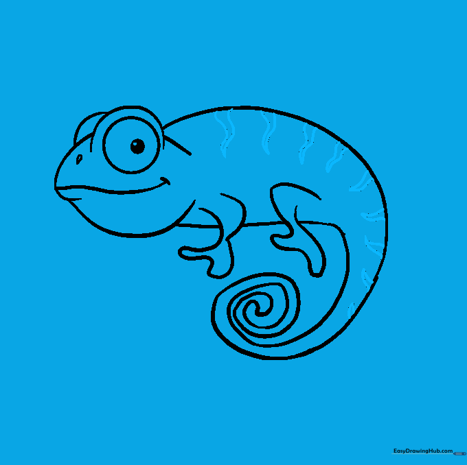 Adding decorative wavy stripes to the chameleon's back.
