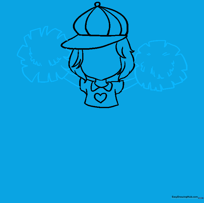 Adding arms and textured pompoms to the cheerleader drawing.