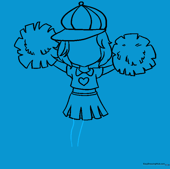 Drawing the first leg extending from the skirt.