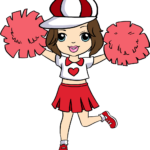 A vibrant, finished cartoon cheerleader character holding pompoms.