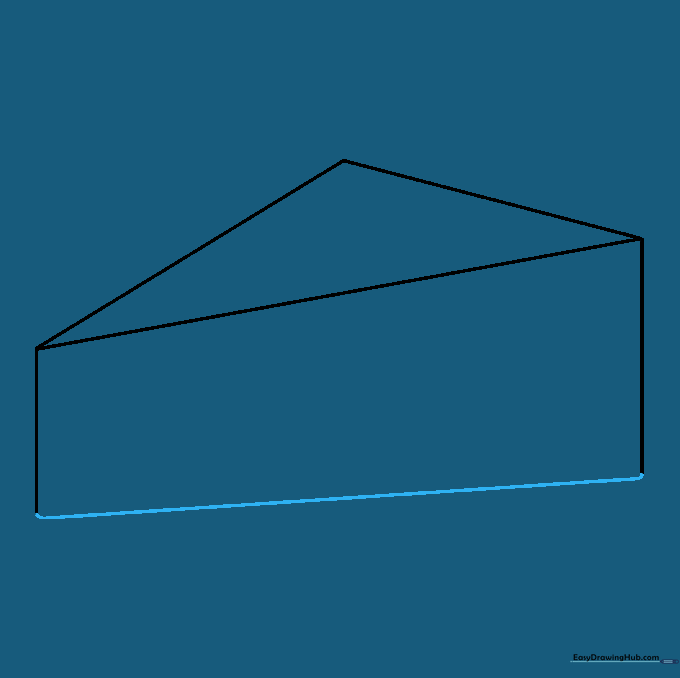 The completed outline of a 3D triangular cheese wedge.