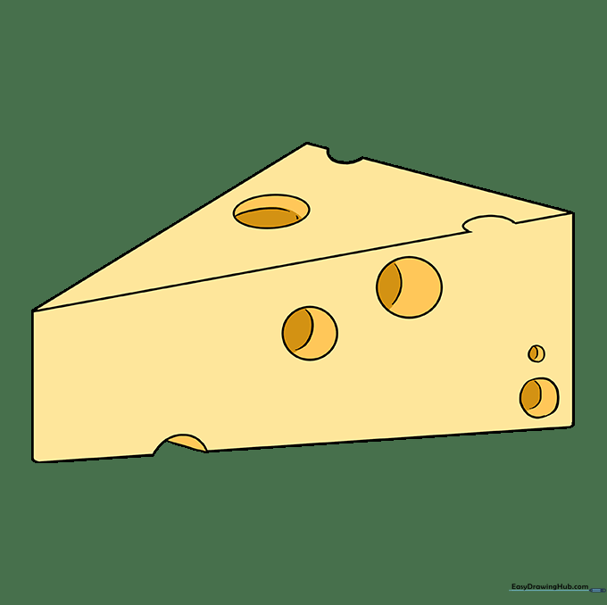 A fully colored, vibrant yellow cheese wedge with depth shading.