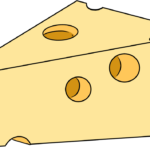 A vibrant, finished illustration of a Swiss cheese wedge.