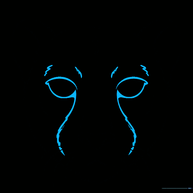 Drawing the dark tear-mark lines from the eyes down to the mouth.