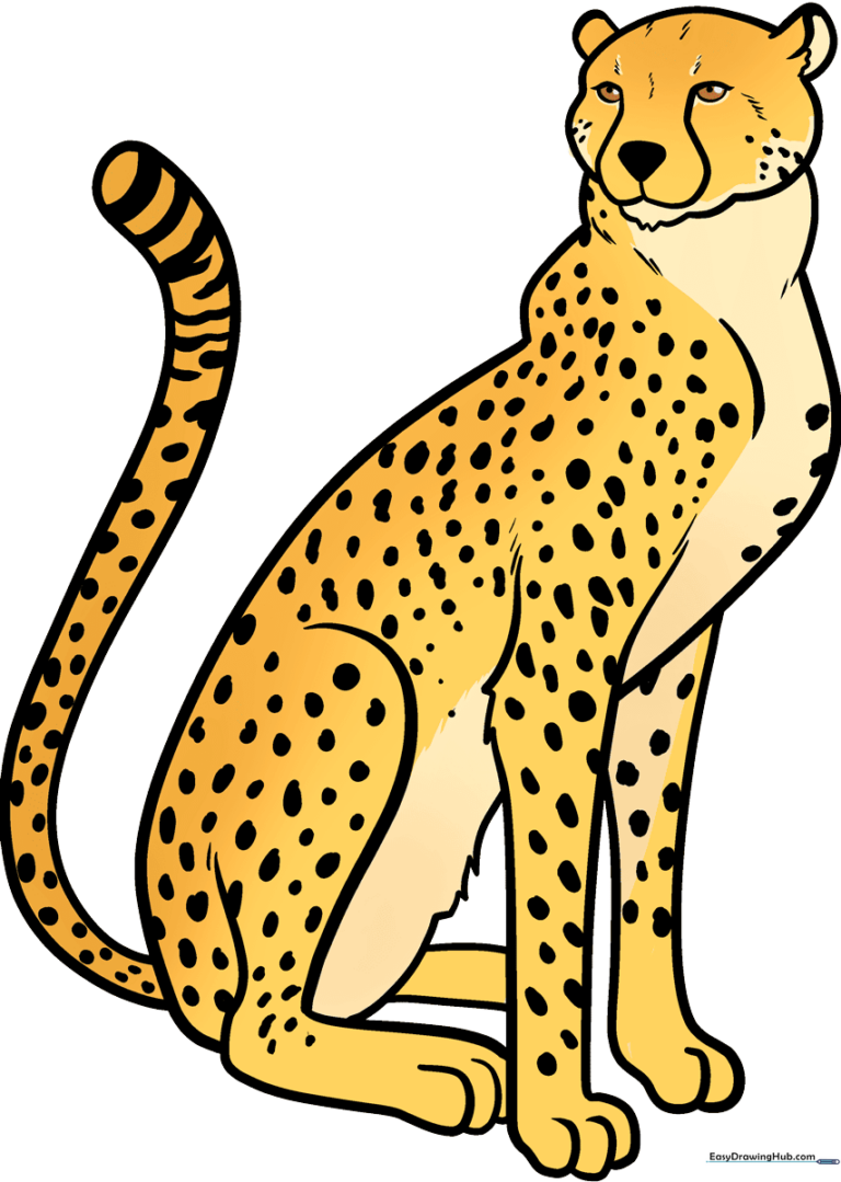 A vibrant, finished drawing of a cheetah, showcasing the final result of the tutorial.