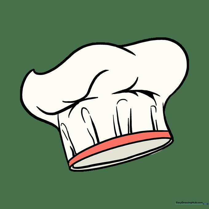The finished chef hat drawing, colored in with white and light gray shading.