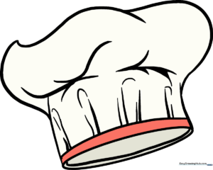 A completed, professional-looking chef hat drawing ready for coloring.