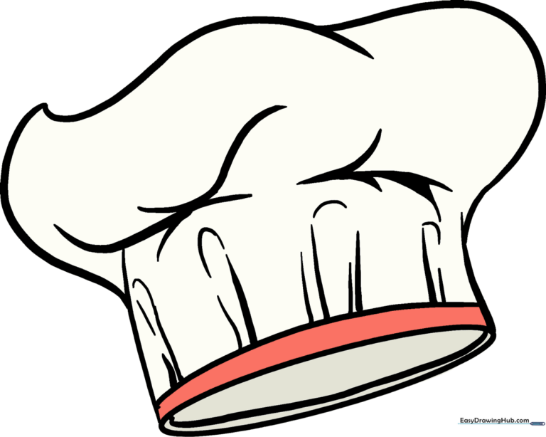 A completed, professional-looking chef hat drawing ready for coloring.