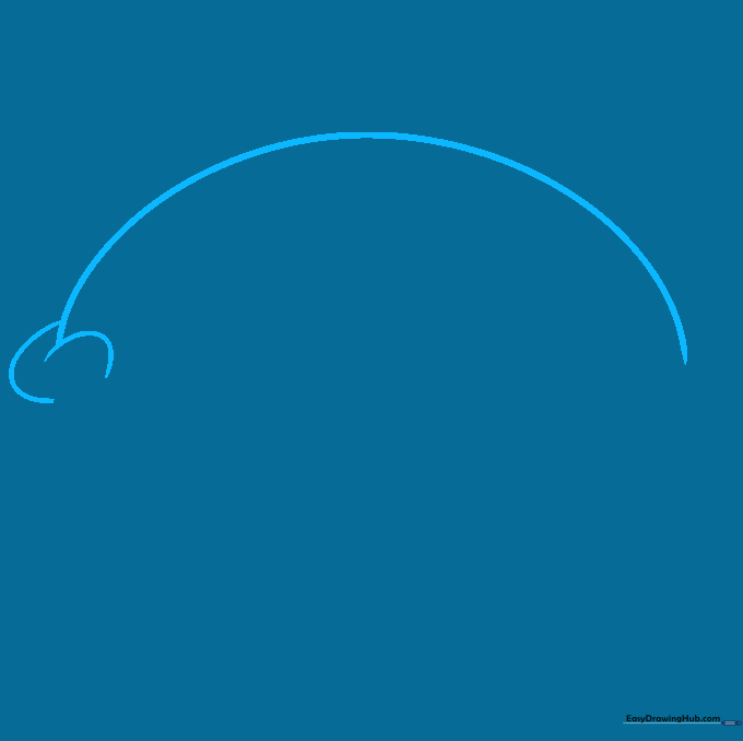 Pencil sketch showing the initial curved top line of a pie with scalloped crust details on one side.