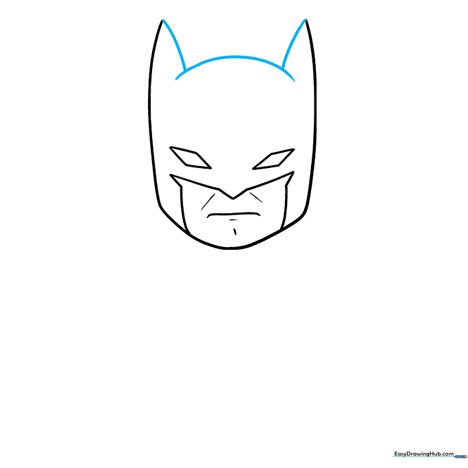Adding two triangular bat ears to the top of the head outline.