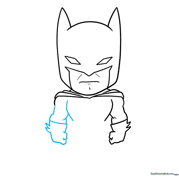 Adding the second arm with a gloved hand to complete the upper body pose.