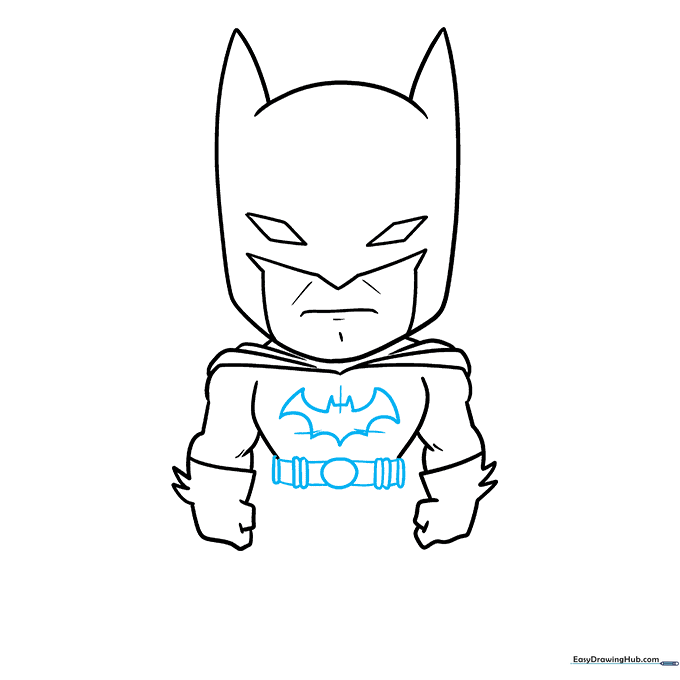 Adding the iconic bat logo to the chest and a utility belt around the waist.