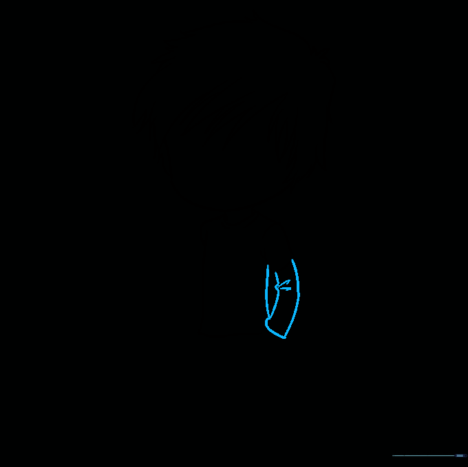 Outlining the arm and torso of the chibi boy character.