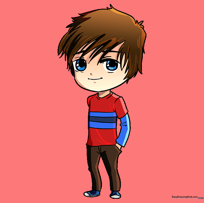 A fully colored and finished chibi boy drawing.