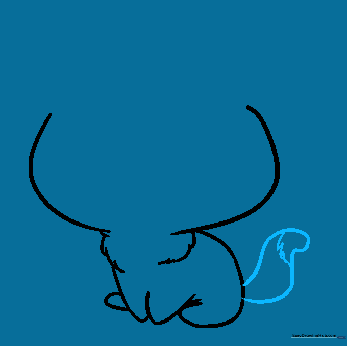 Drawing a large, bushy tail with jagged edges to show fur texture.