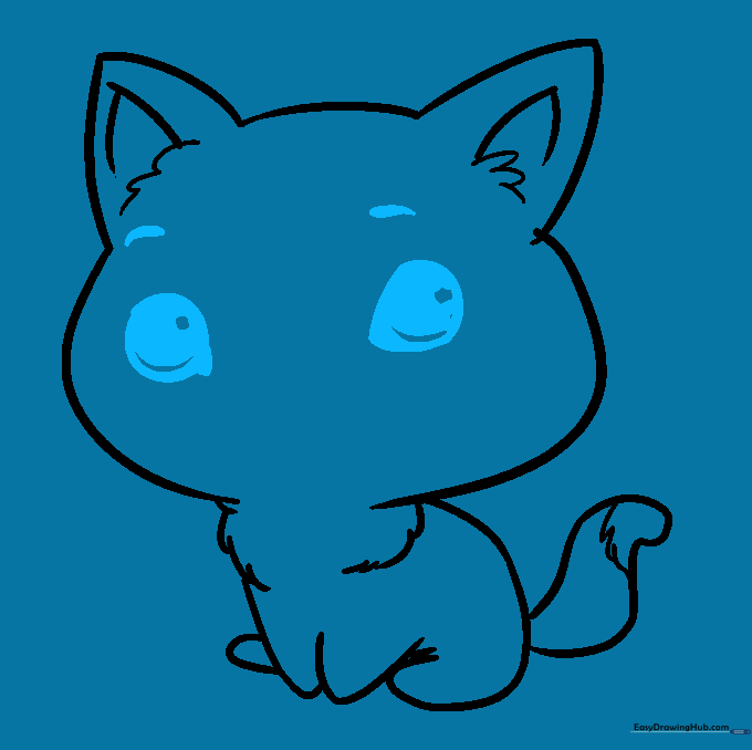 Drawing large, expressive anime-style eyes with shaded pupils.