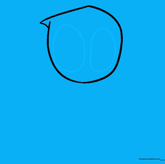 Adding two large, oval-shaped eyes to the center of the Chibi Deadpool face.