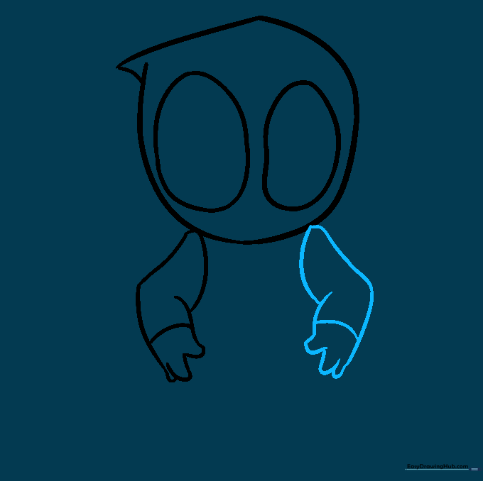 Adding the second arm to the Chibi Deadpool, mirroring the first arm's position.