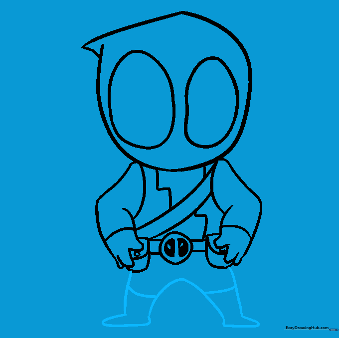 Sketching the legs and boots of the Chibi Deadpool.