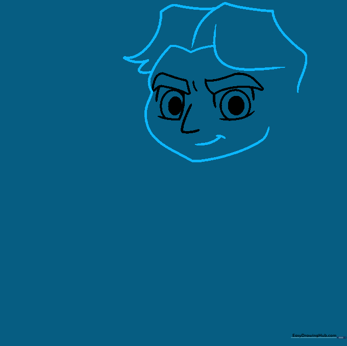 Outline of Han Solo's face shape, hair, and mouth expression.