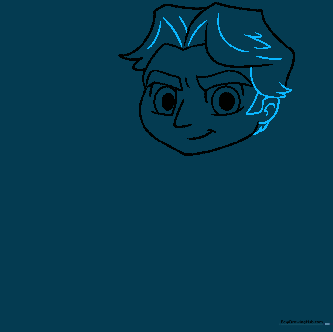 Adding ears and detailed hair texture to the Chibi Han Solo drawing.