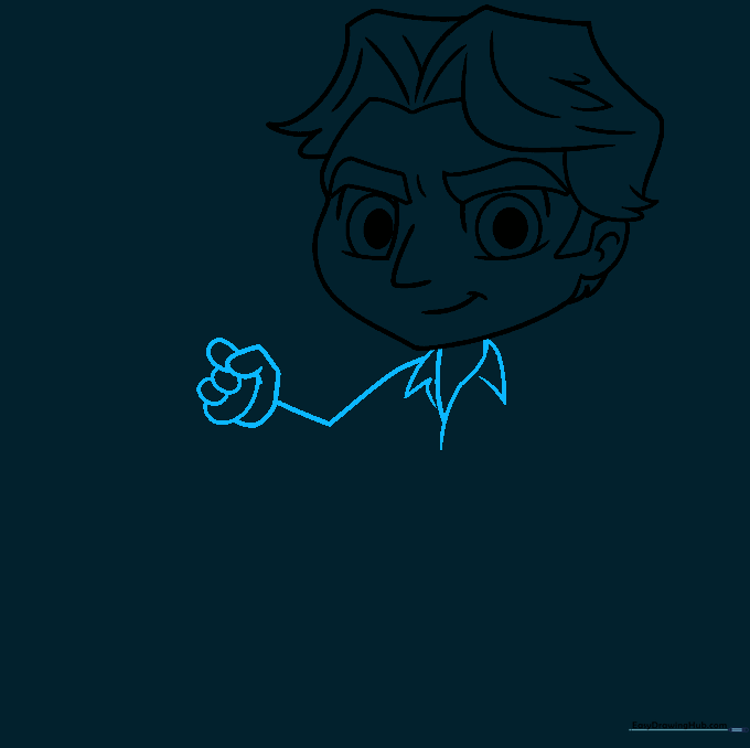 Drawing the neck, collar, and hand holding the blaster grip.