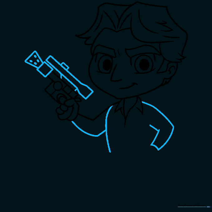 Adding the final details to the blaster and completing the torso outline.
