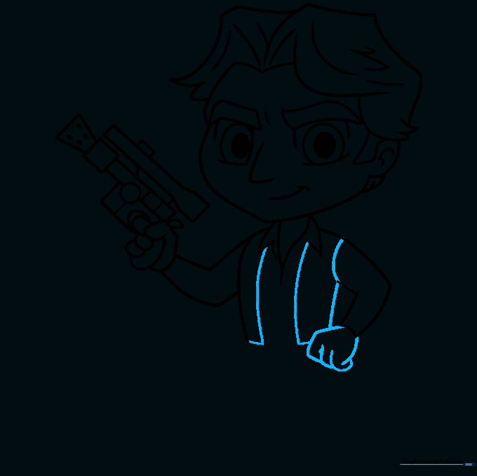 Drawing the fist and the distinct rectangular panels of Han Solo's vest.