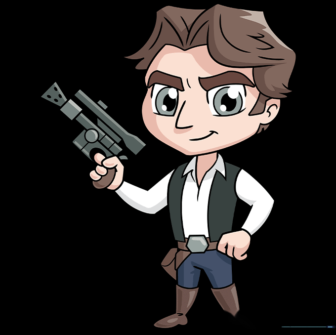 The finished, colored Chibi Han Solo drawing.