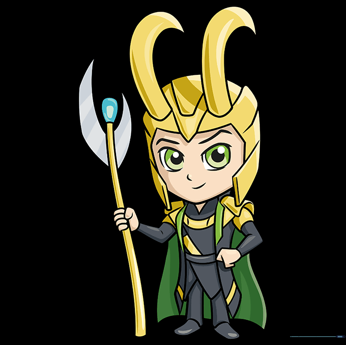 The final colored version of the Chibi Loki drawing.