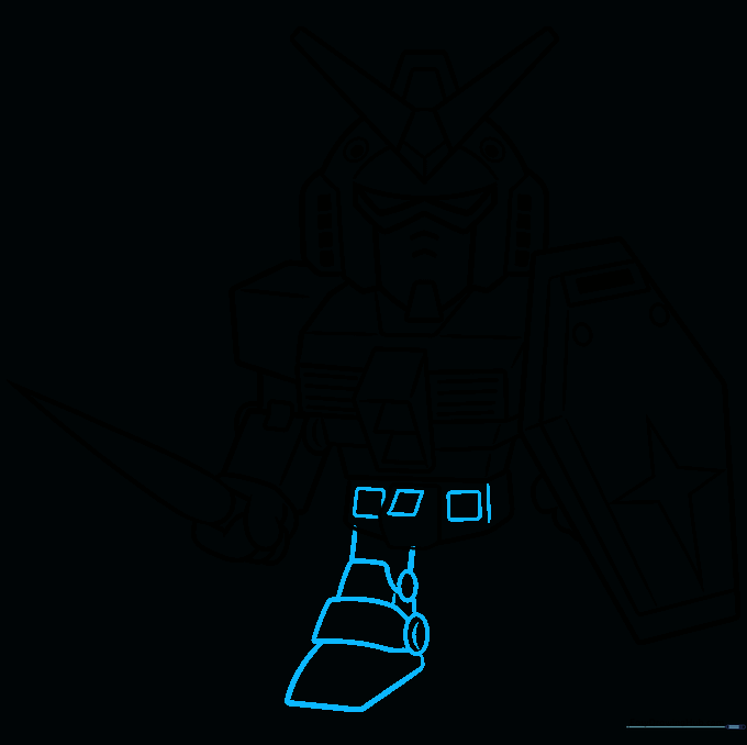 Sketch of the Gundam legs, highlighting the four-segment structure and oval joints.