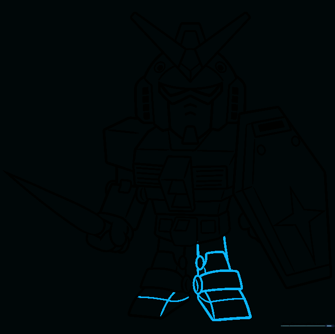 Final line art of the Gundam foot, showing detailed armor plating and structure.
