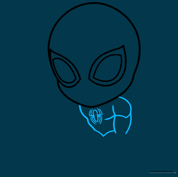 Outline of the chibi Spider-Man torso showing the chest emblem and basic body structure.