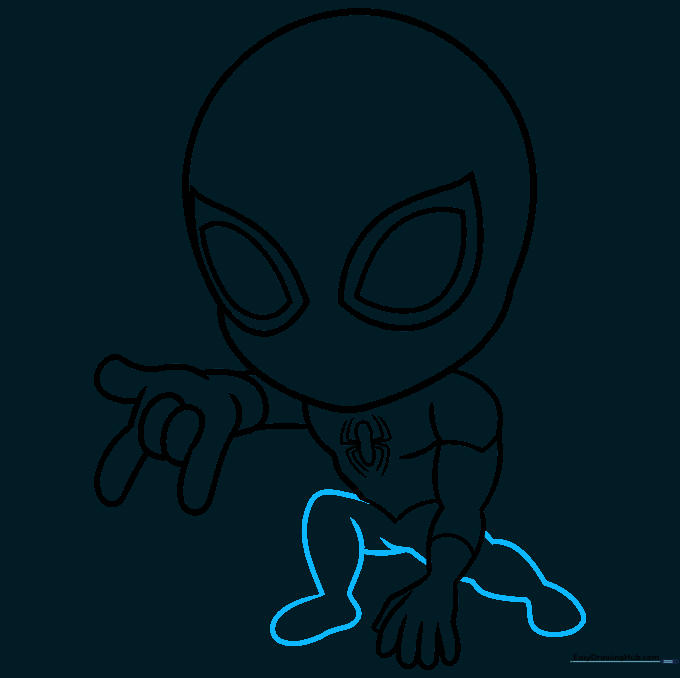 Outline of the chibi Spider-Man legs showing overlapping shapes and muscular contours.