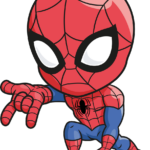 A vibrant, finished drawing of a chibi Spider-Man, showcasing the final colored result.