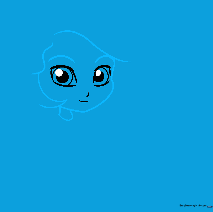 Pencil outline of the head shape, chin, and eyebrows for a Chibi Supergirl.