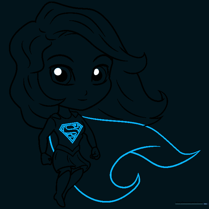 Adding the cape and chest logo to complete the Chibi Supergirl outline.