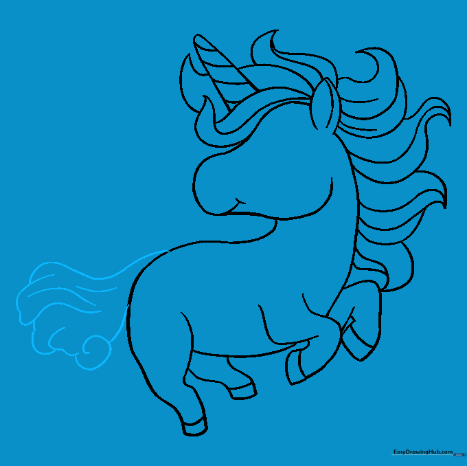 Sketching a large, fluffy unicorn tail with swirl details