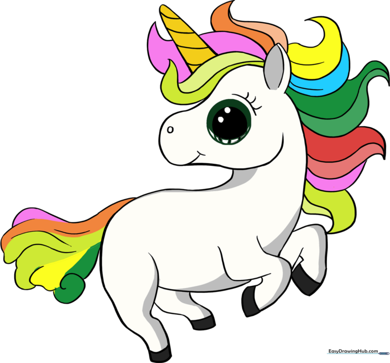 Colorful finished chibi unicorn illustration