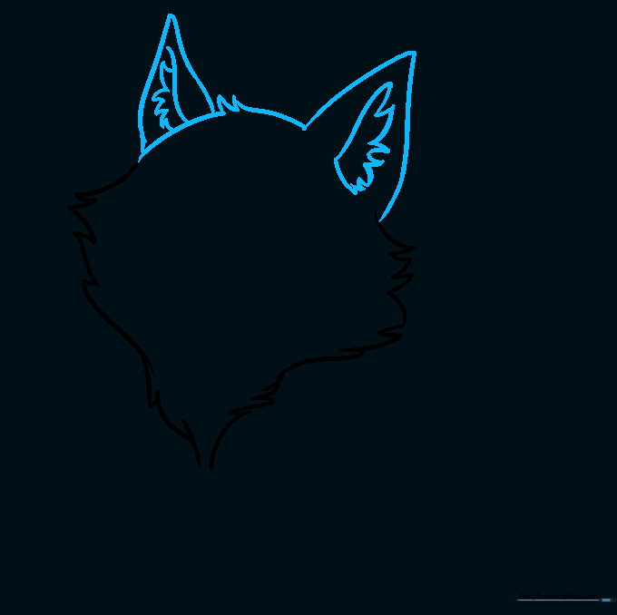 Drawing the triangular ears and head fur tufts for the chibi wolf.