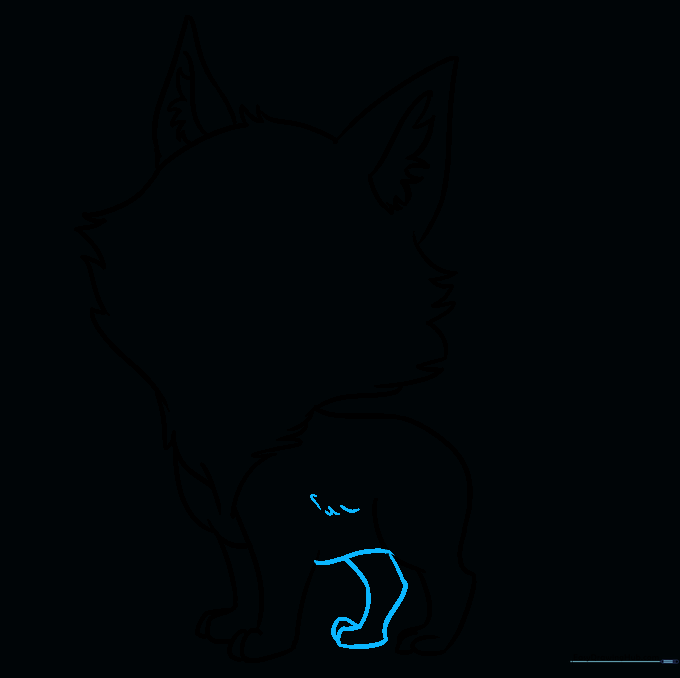 Adding the belly line and final rear leg with fur texture details.
